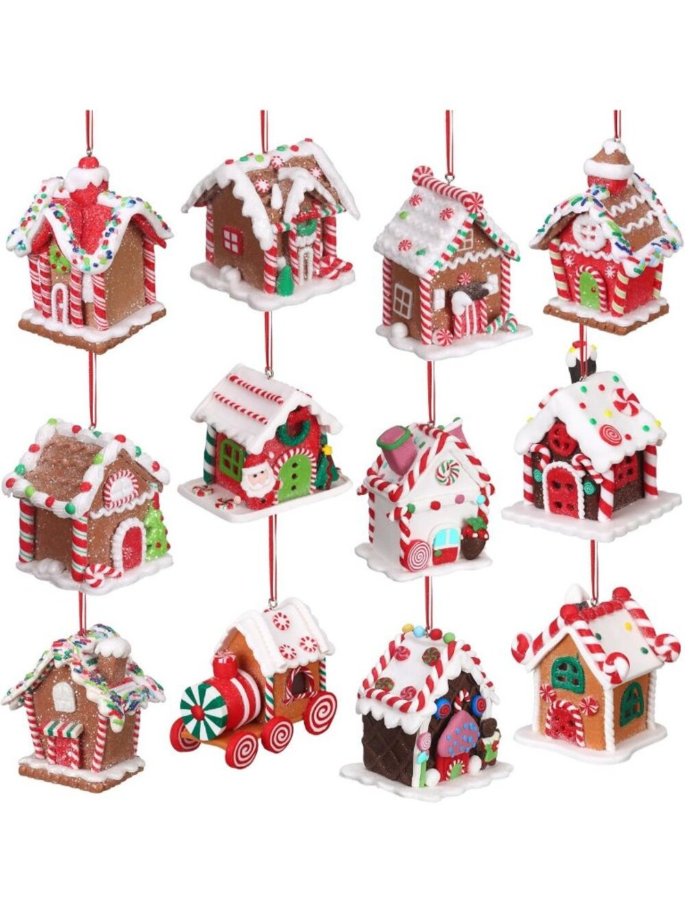 12 Pcs Elegant Gingerbread House Ornaments Set | Holiday Decor & Gift Ideas